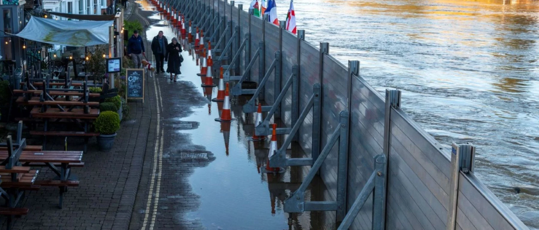 A flood wall in Bewdley in the UK