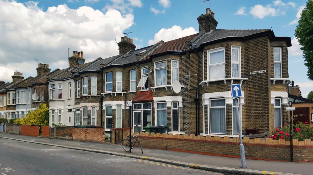 Street level shot of a row of terraced houses in the London borough of Newham.