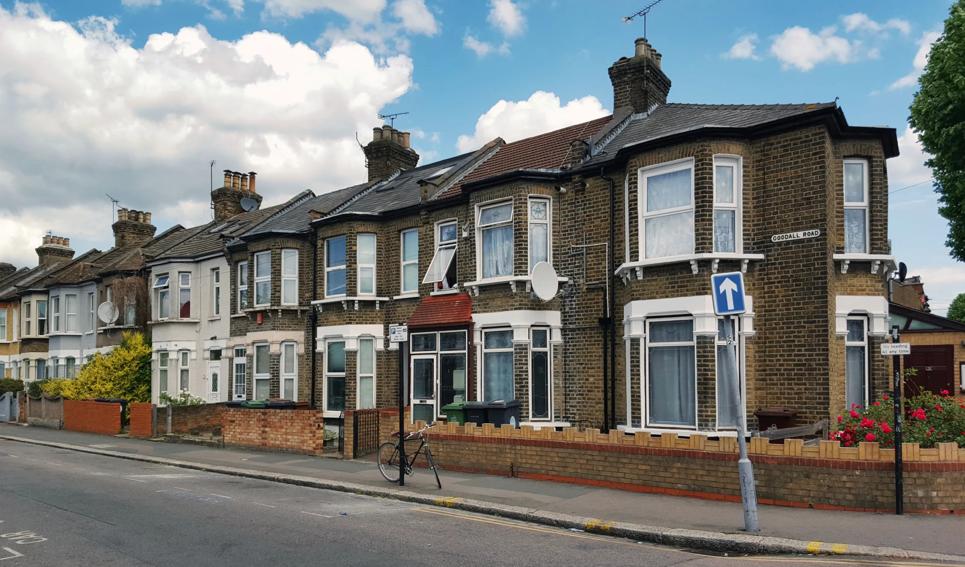 Street level shot of a row of terraced houses in the London borough of Newham.