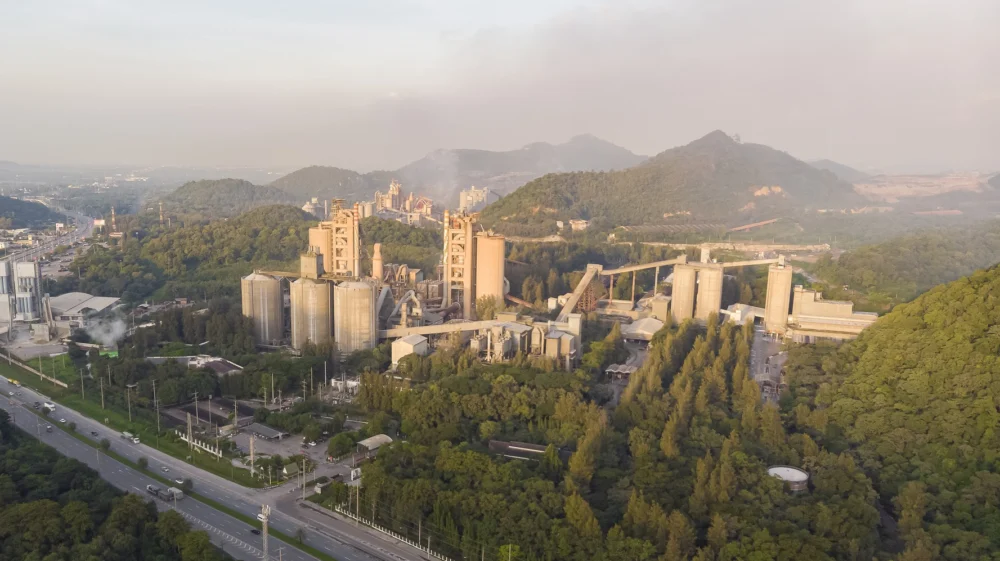 A cement plant in the morning sun in Thailand.